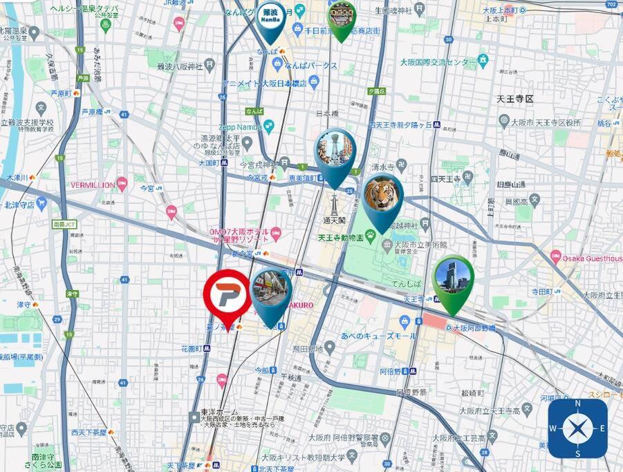 102号室花園町駅と萩之茶屋駅各2分ベット2台専用バスルーム付きアクセス抜群 * Osaka